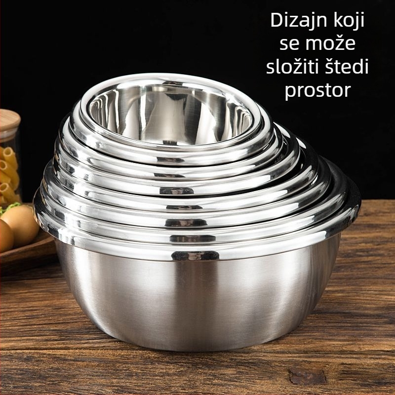 Nerđajuće čelične zdjele za miješanje salata, začina i juha, miješenje i dizanje tijesta te mućenje jaja