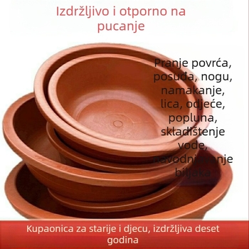 Plastična posuda velikog kapaciteta s debelim stijenkama, promjer 50-80 cm, pogodna za pranje povrća, odjeće i kupanje.