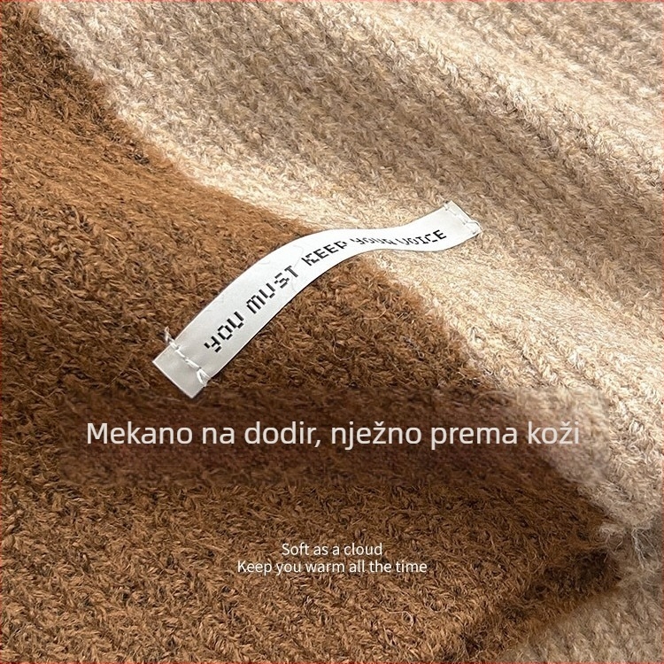 Šal s blok bojama, zimski retro crveni pleteni šal, topao i debeo, vrhunski dojam