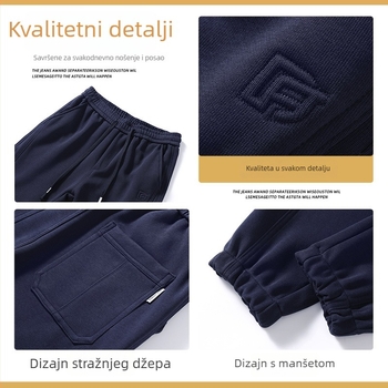 Muške teške pletene jogger hlače, udoban kroj, mješavina pamuka i poliestera, duge sportske hlače za jesen