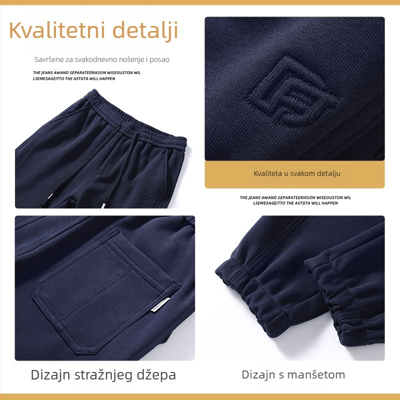 Muške teške pletene jogger hlače, udoban kroj, mješavina pamuka i poliestera, duge sportske hlače za jesen