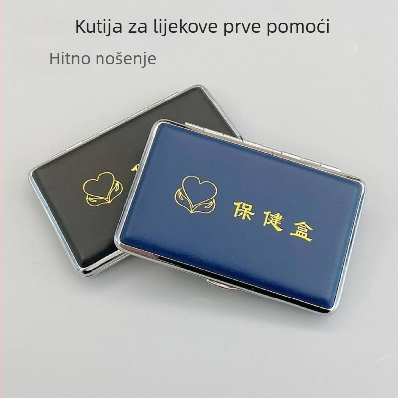 Mini prijenosna zatvorena kutija za lijekove od umjetne kože i metala, otporna na svjetlo, za uobičajene bolesti srednje dobi i starije dobi