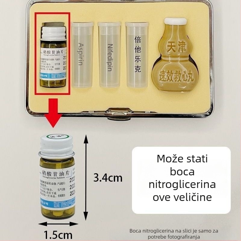 Mini prijenosna zatvorena kutija za lijekove od umjetne kože i metala, otporna na svjetlo, za uobičajene bolesti srednje dobi i starije dobi