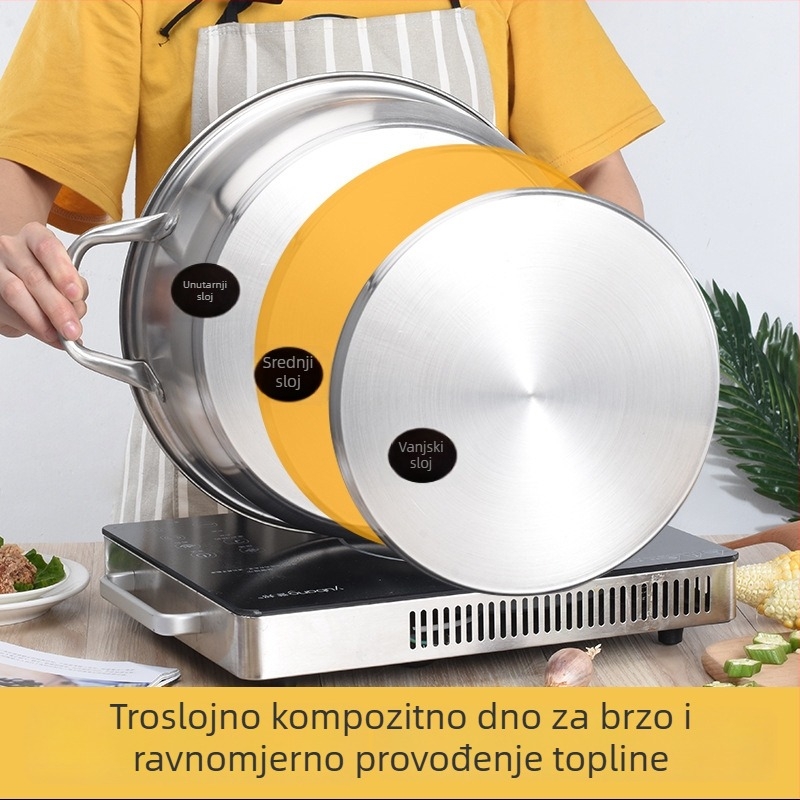 Hot pot od nehrđajućeg čelika 304 za kućnu i komercijalnu upotrebu, s poklopcem od kaljenog stakla, promjeri 28/30/32 cm, zapremnine 2.1–4 L, 4.1–6 L, 6.1–10 L