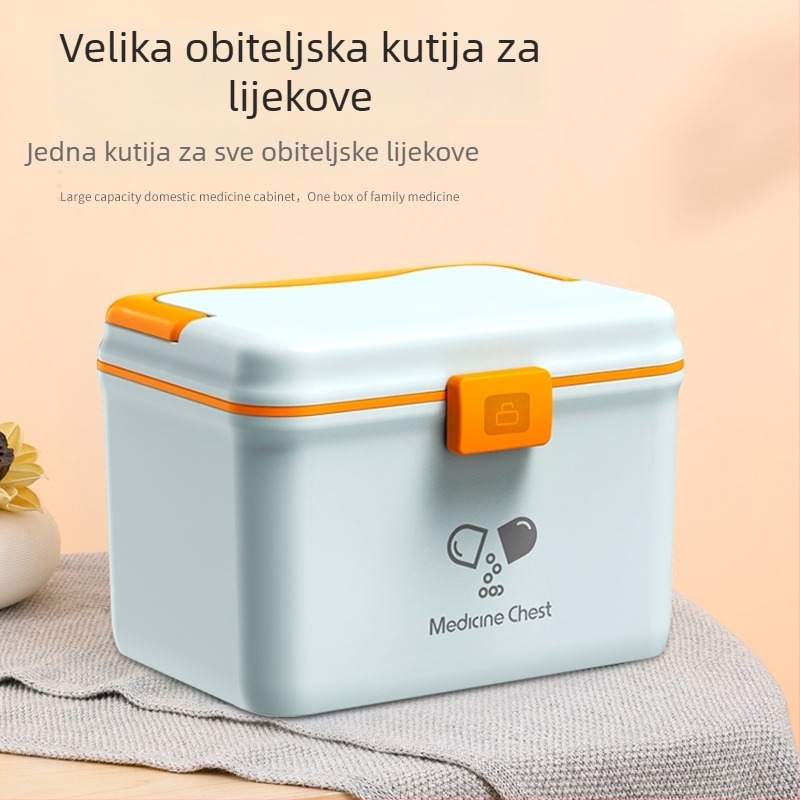 Dvojna obiteljska kutija za lijekove, velika kapaciteta, plastična kutija za pohranu lijekova za hitnu medicinsku skrb
