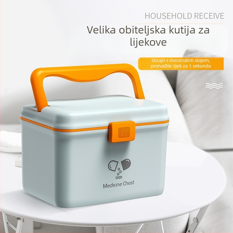 Dvojna obiteljska kutija za lijekove, velika kapaciteta, plastična kutija za pohranu lijekova za hitnu medicinsku skrb