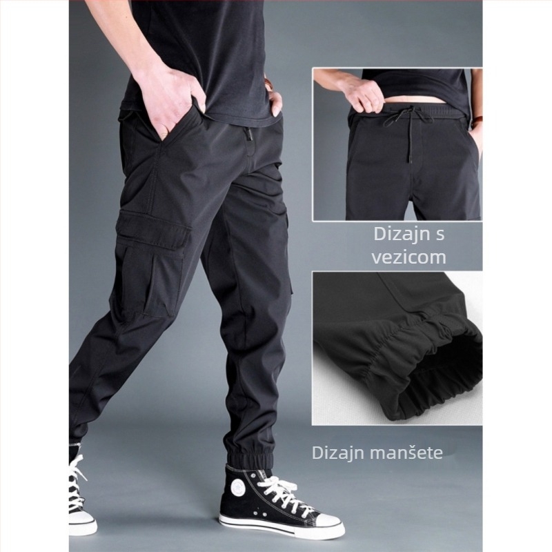 Muške Ice-Silk hlače za radnu upotrebu, brzo-sušeće, lagane ljetne casual hlače, široka kroja s uskim završecima oko gležnjeva, plus veličina, duge sportske hlače