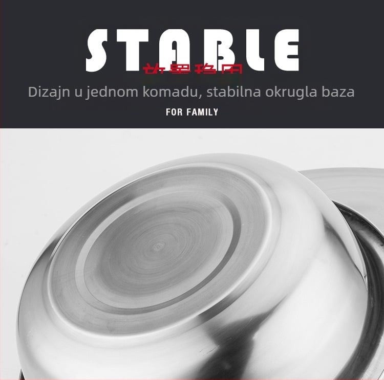 Velika posuda od nehrđajućeg čelika za kuhinju, duboka okrugla zdjela za miješenje tijesta, pranje posuđa i začinjanje.