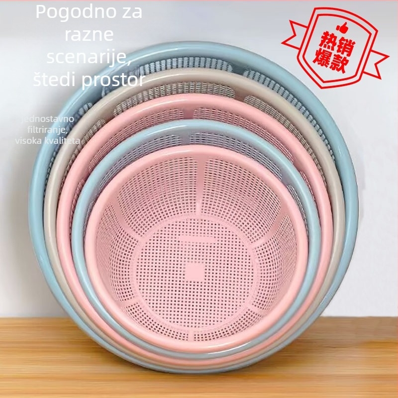 Plastična posuda za pranje povrća u kuhinji, odvodni koš za isušivanje, skladišna košara za tanjure i pribor, obiteljsko pakiranje
