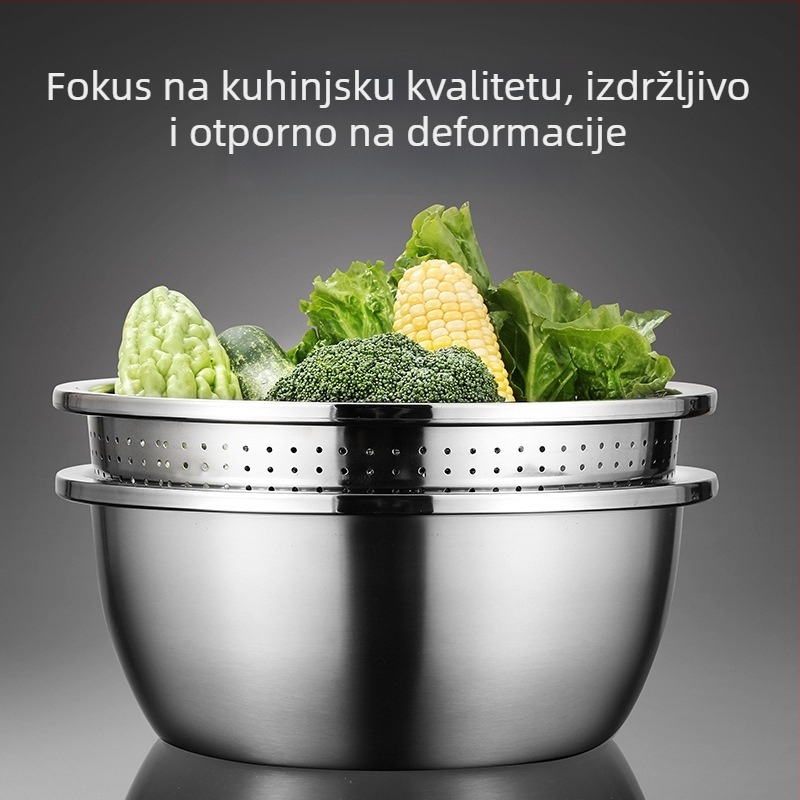 Košarica od nehrđajućeg čelika 304 hranične kvalitete za ispiranje riže i povrća, s gusto probušenim otvorima