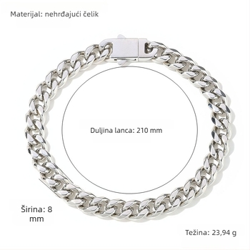 Šesterostrana polirana narukvica od titan čelika, hip-hop stil, unisex, kubanski lanac, moderan geometrijski dizajn