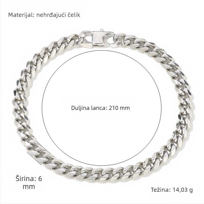 Šesterostrana polirana narukvica od titan čelika, hip-hop stil, unisex, kubanski lanac, moderan geometrijski dizajn