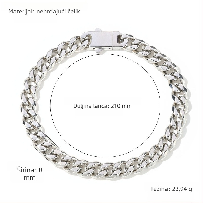 Šesterostrana polirana narukvica od titan čelika, hip-hop stil, unisex, kubanski lanac, moderan geometrijski dizajn