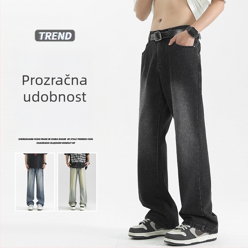 Muške traperice za proljeće-ljeto, američki stil, ravni kroj, opuštena silueta, isprano pranje
