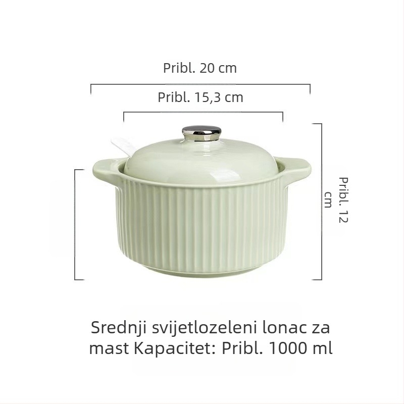 Keramička posuda za čili ulje s dvije ručke i žličicom, velika kapaciteta, s poklopcem, otporna na visoke temperature.