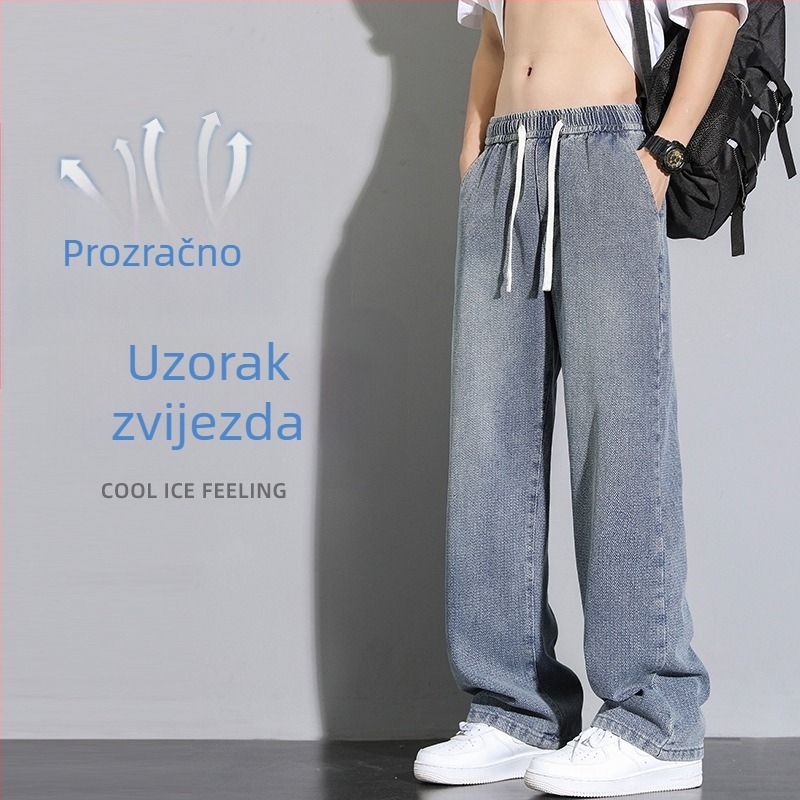 Muške traperice s uzorkom zvjezdane noći, jedne boje, retro hongkonški stil, udoban straight kroj