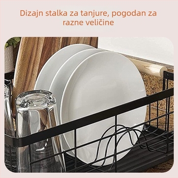 Stalak za sušenje posuđa od karbonskog čelika, na kuhinjskom pultu, s drvenom ručkom, jednoslojni