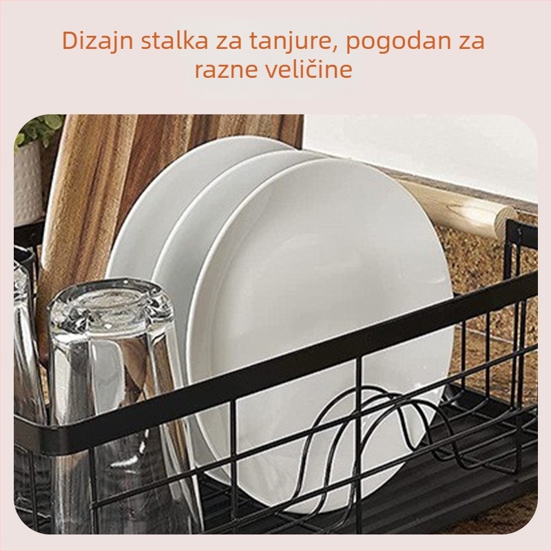 Stalak za sušenje posuđa od karbonskog čelika, na kuhinjskom pultu, s drvenom ručkom, jednoslojni