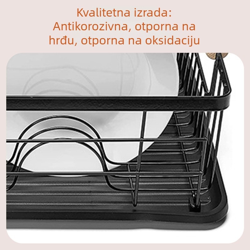 Stalak za sušenje posuđa od karbonskog čelika, na kuhinjskom pultu, s drvenom ručkom, jednoslojni