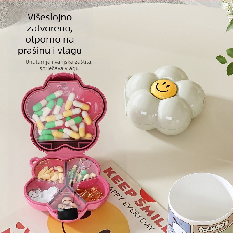 Sedmodnevni organizator lijekova s cvjetnim uzorkom, prijenosna čvrsta kutija za tablete