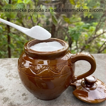 Keramična posuda za sol s poklopcem i žličicom, otporna na vlagu, vintage stil, kapacitet 1 kg