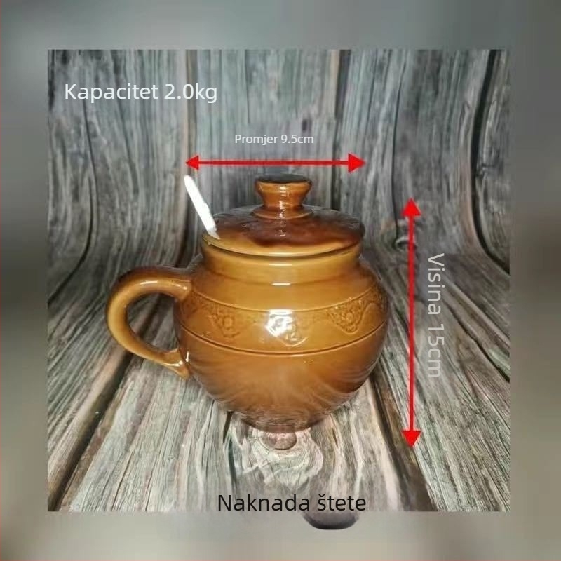 Keramična posuda za sol s poklopcem i žličicom, otporna na vlagu, vintage stil, kapacitet 1 kg