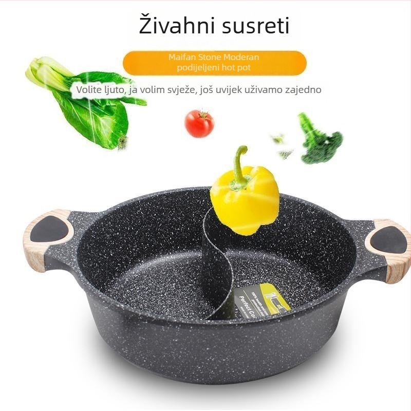 Maifan kamen Yin-Yang lonac s debelim nepremazivim dnom za kućnu upotrebu, kompatibilan s indukcijskim i plinskim štednjama