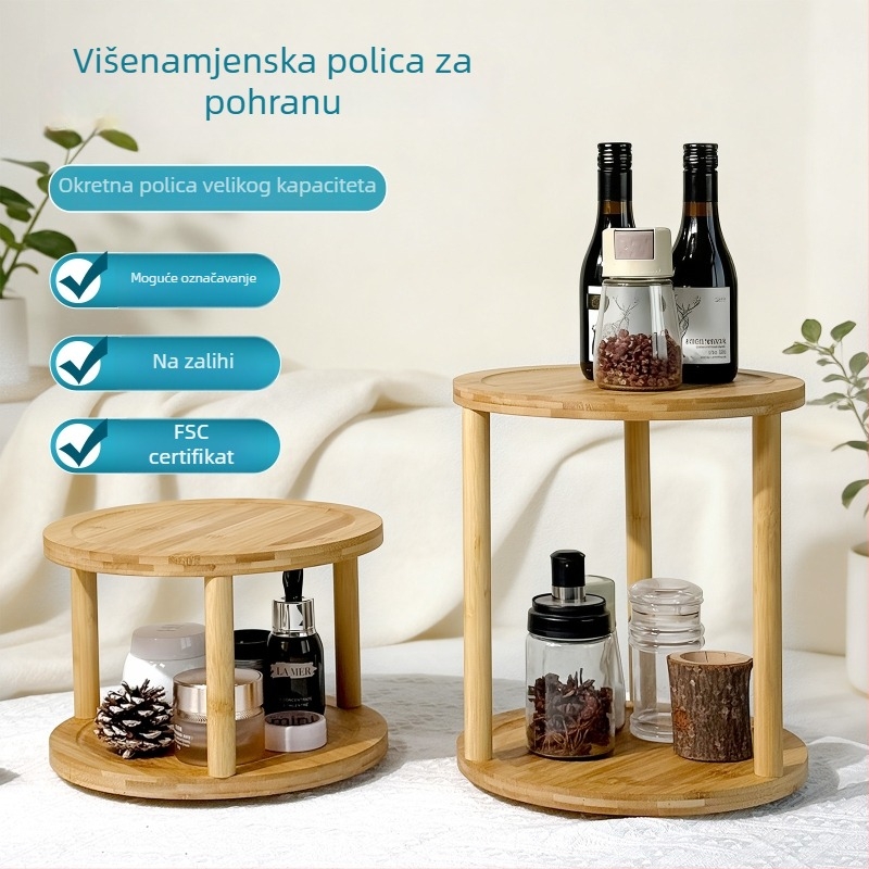 Okretni drveni organizator za bočice začina, kozmetiku i parfeme, dvostruki sloj skladišta