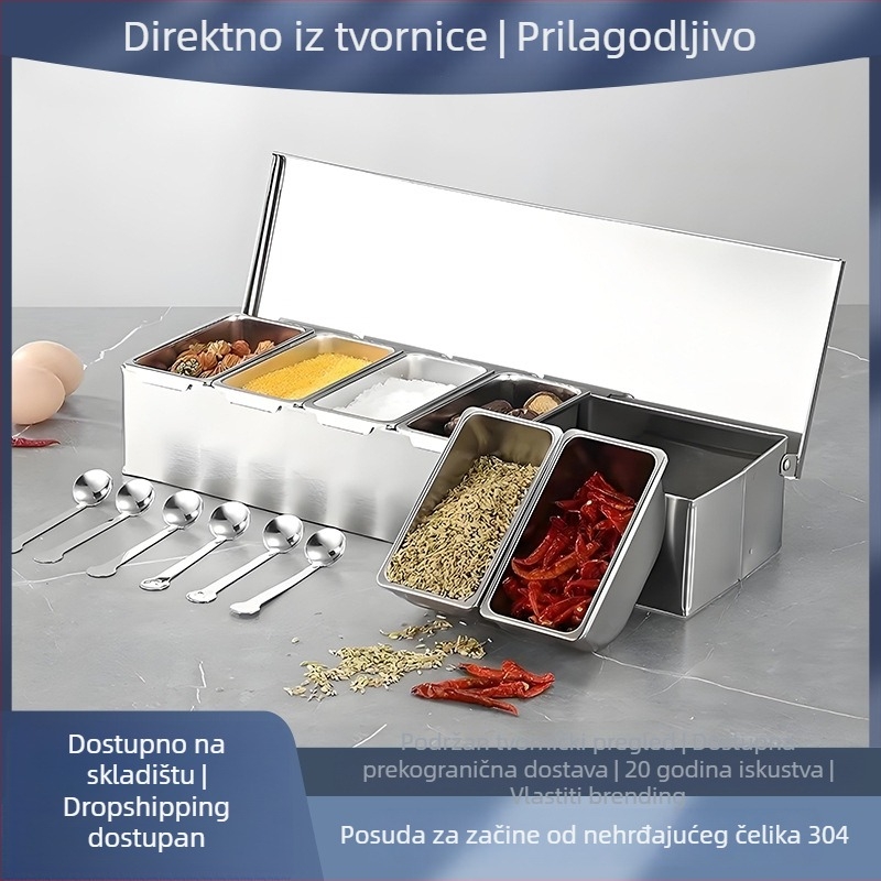 Set kvadratnih posuda za začine od nehrđajućeg čelika 304