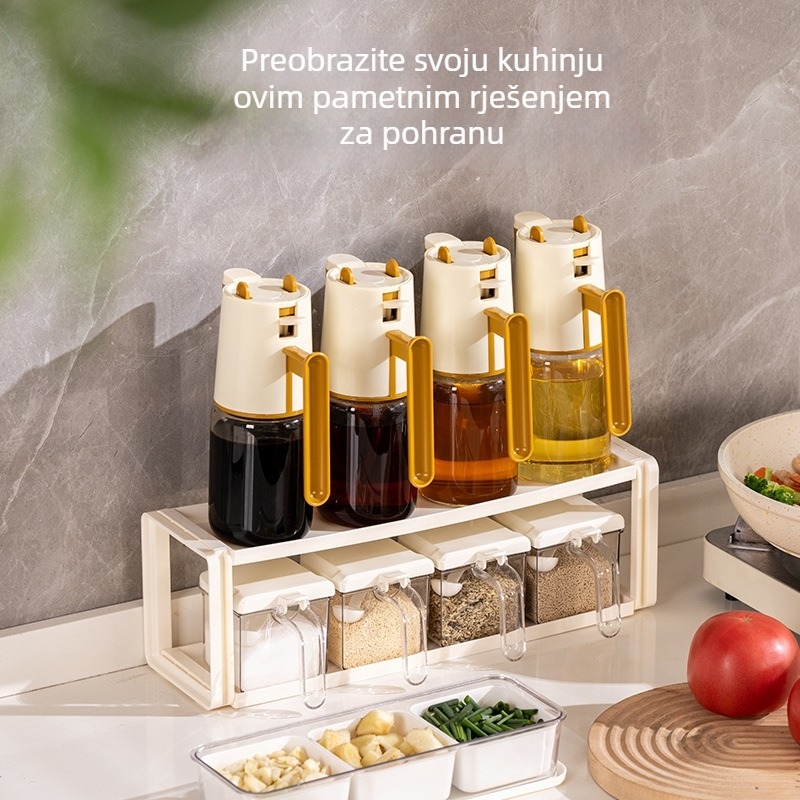 Višestruki stalak za začine u kuhinji s posudama za začine, bočicama za chili ulje i prijenosnim setom za suhe namirnice