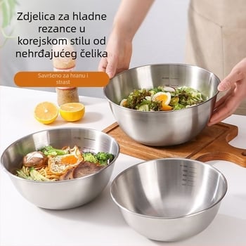 Izuzetno debeli posuda za miješanje od nehrđajućeg čelika za kuhinju; pogodna za mijesanje tijesta, pripremu vrućeg lonca, pranje povrća, mućenje jaja, juhe, mjerenje i posluživanje riže.