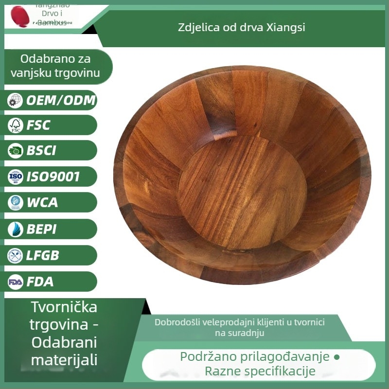 Miska od drveta akacije, zdjela u japanskom stilu za kućnu salatu, za miješanje jogurta i mijesanje tijesta, masivna drvena posuda za voće, promjer 23 cm