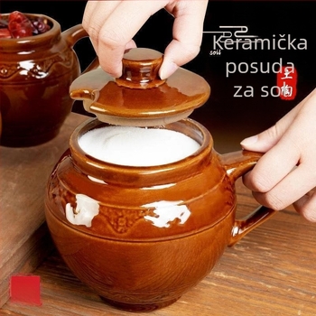Keramička posuda za začine s poklopcem, otporna na visoke temperature, retro kuhinjski spremnik za začine, zaštita od vlage
