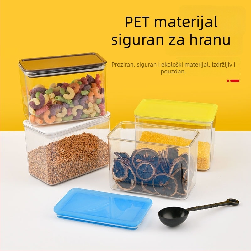 Zapečaćeni četvrtasti spremnik za žitarice i sušene namirnice, PET plastika za hranu