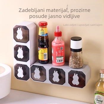 Kuhinjski set posuda za začine bez bušenja s integriranim odjeljcima, poklopcem i žličicom, za MSG, sol i šećer