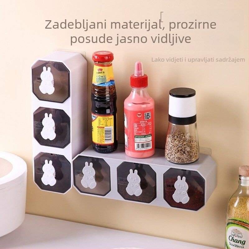 Kuhinjski set posuda za začine bez bušenja s integriranim odjeljcima, poklopcem i žličicom, za MSG, sol i šećer