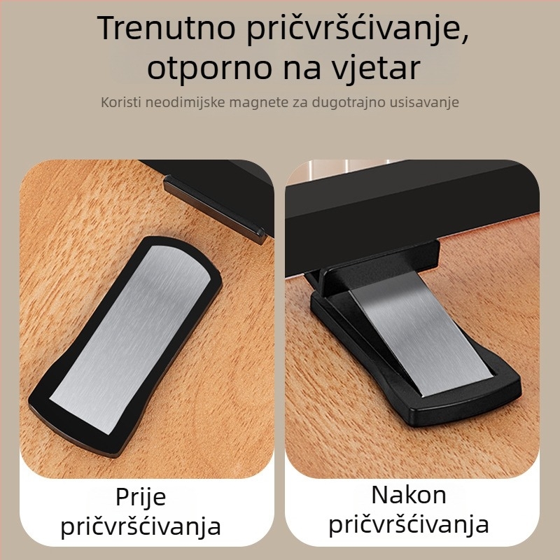 Izuzetno tanak nevidljiv magnetski držač vrata za staklena vrata, bez bušenja, zaštita od sudara, cinkova legura, uski okvir