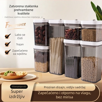 Spremnik za skladištenje žitarica i tjestenine s pritiskom zatvaračem, prehrambene kvalitete, kvadratnog oblika, 3,1–4 l