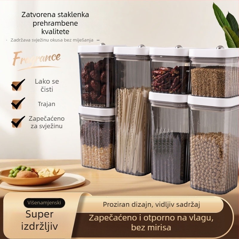 Spremnik za skladištenje žitarica i tjestenine s pritiskom zatvaračem, prehrambene kvalitete, kvadratnog oblika, 3,1–4 l