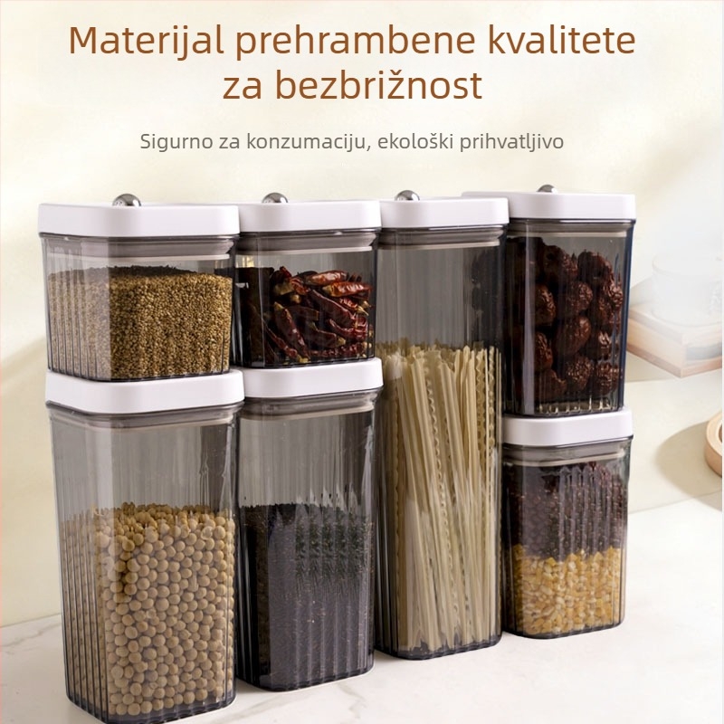 Spremnik za skladištenje žitarica i tjestenine s pritiskom zatvaračem, prehrambene kvalitete, kvadratnog oblika, 3,1–4 l