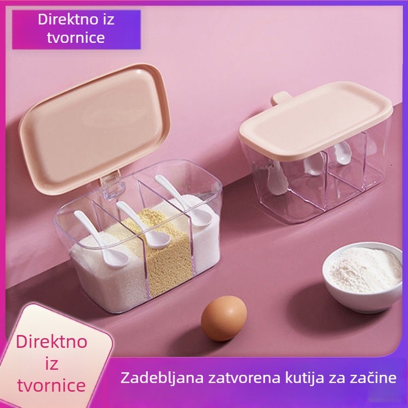 Kutija za začine u kuhinji – set s tri odjeljka, prozirni spremnik za sol, monosodium glutamat (MSG) i papar