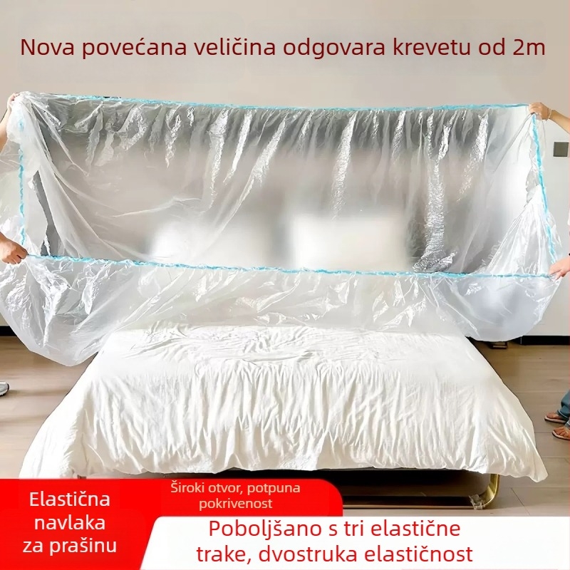 Pokrov za namještaj s gumom na rubu, potpuno pokrivanje za veliki krevet i kauč, jednokratni zaštitni pokrov od prašine.