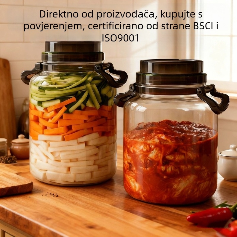 Plastična zatvara posuda, prehrambene kvalitete, prozirna, velika staklenka za kiseljenje krastavaca, čili umak i skladištenje u kuhinji