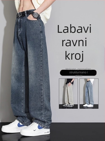 Muške traperice od denima, ležeran ravni kroj za proljeće i jesen, casual s retro pranjem