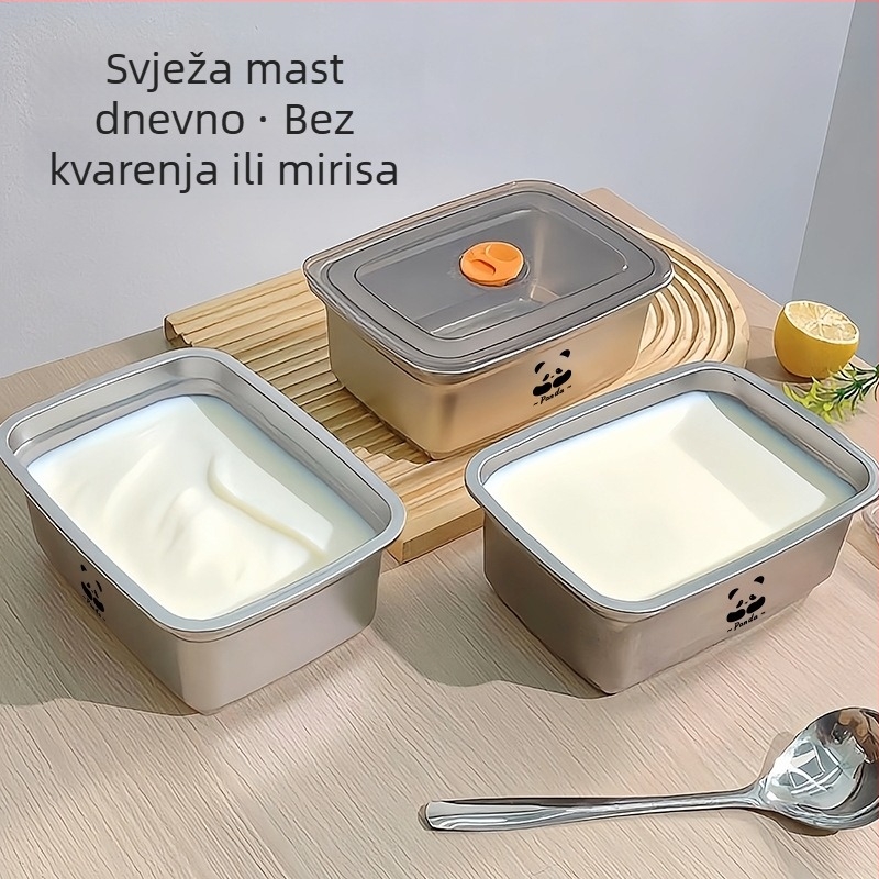Posuda za masnoću s poklopcem od nehrđajućeg čelika 304, kvadratna, 1,5 L, za čili ulje