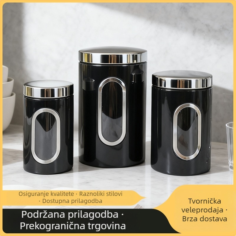 Nerđajući čelični spremnik za pohranu s prozirnim prozorom, hermetički zatvoren, za žitarice, čaj i zrna kave