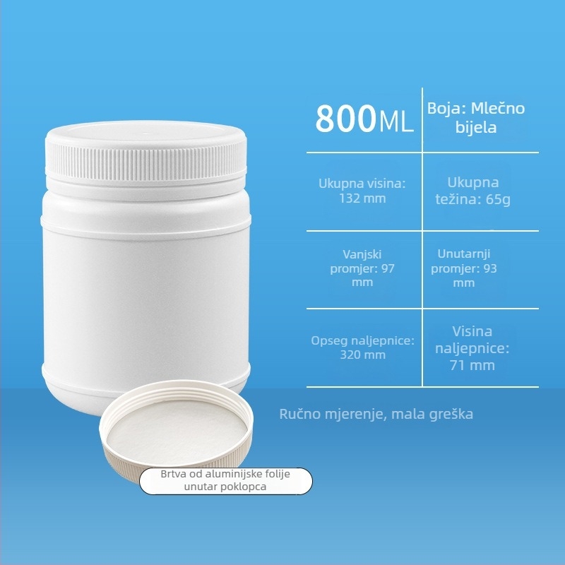 Plastični spremnik sa širokim otvorom za pakiranje hrane i kemikalija, kapacitet 800 ml / 1 L / 2 L, s poklopcem, model ZF-1LB, PP