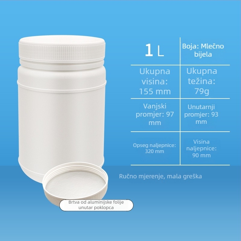 Plastični spremnik sa širokim otvorom za pakiranje hrane i kemikalija, kapacitet 800 ml / 1 L / 2 L, s poklopcem, model ZF-1LB, PP