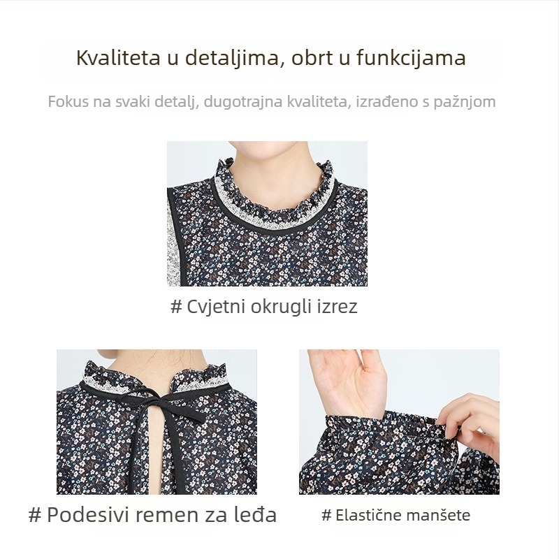 Pamučna kuhinjska pregača s dugim rukavima, vodootporna i otporna na mrlje, cvjetni uzorak, korejski stil, jedna veličina