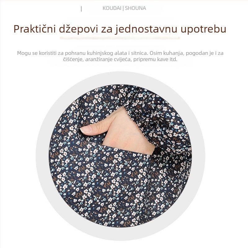 Pamučna kuhinjska pregača s dugim rukavima, vodootporna i otporna na mrlje, cvjetni uzorak, korejski stil, jedna veličina